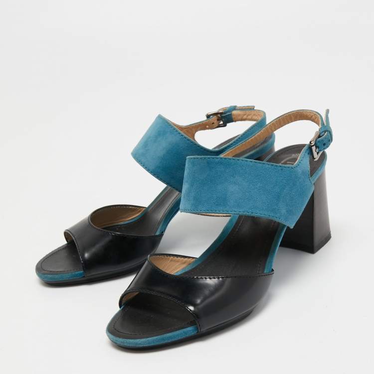Pre Owned Tod's Black/Blue Suede and Leather Ankle Strap Sandals Size 37.5