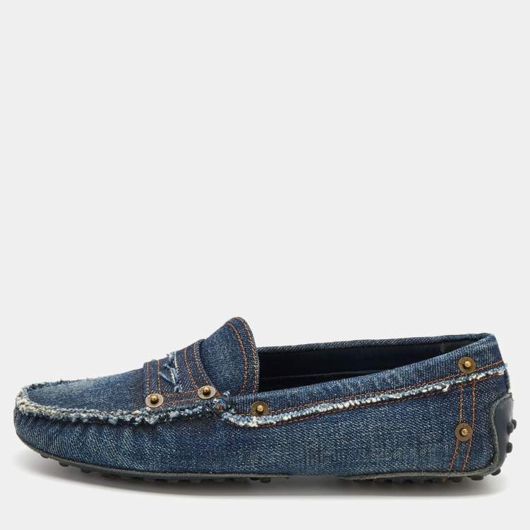 مملوكة مسبقًا Tod's Navy Blue Denim Gommini Slip On Loafers Size 35