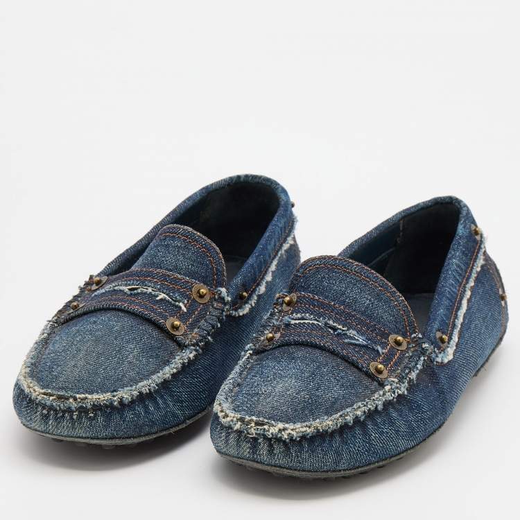 مملوكة مسبقًا Tod's Navy Blue Denim Gommini Slip On Loafers Size 35