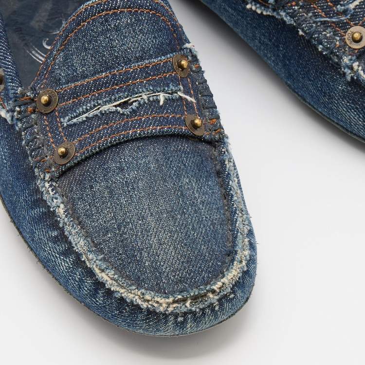 مملوكة مسبقًا Tod's Navy Blue Denim Gommini Slip On Loafers Size 35