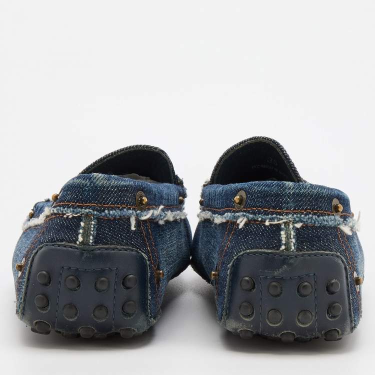 مملوكة مسبقًا Tod's Navy Blue Denim Gommini Slip On Loafers Size 35