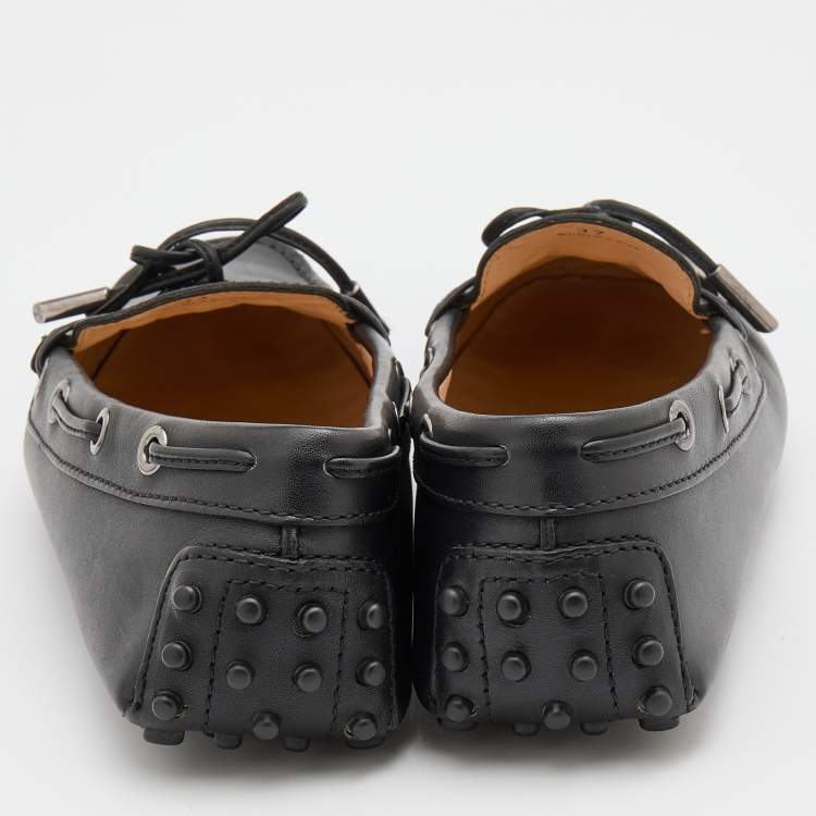 Pre Owned Tod's Black Leather Bow Slip On Loafers Size 37