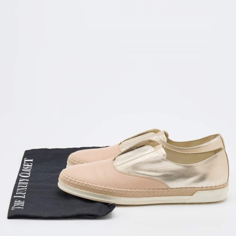 Pre Owned Tod's Cream/Gold Leather Francesina Espadrille Slip On Sneakers Size 40