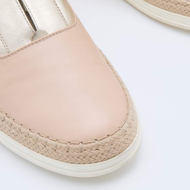 Pre Owned Tod's Cream/Gold Leather Francesina Espadrille Slip On Sneakers Size 40