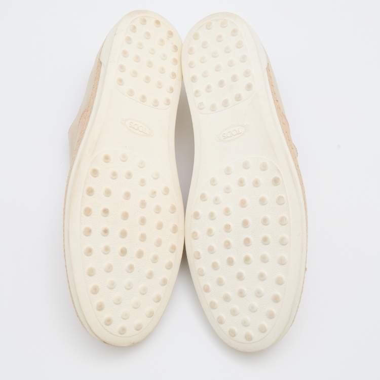 Pre Owned Tod's Cream/Gold Leather Francesina Espadrille Slip On Sneakers Size 40