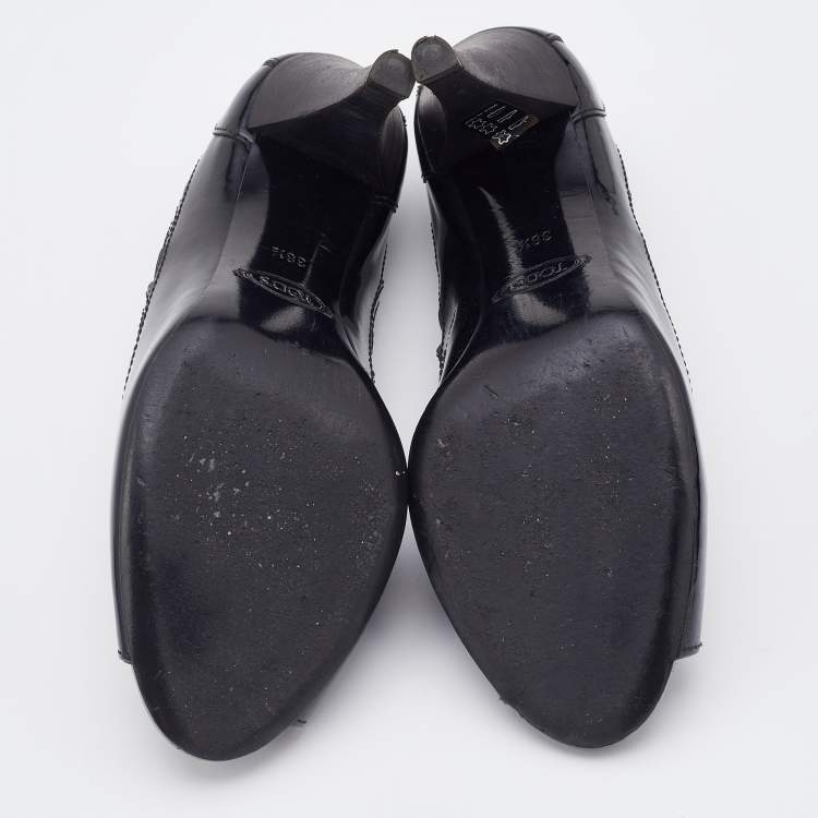 Pre Owned Tod's Black Patent Leather Cut-Out Peep Toe Pumps Size 38.5