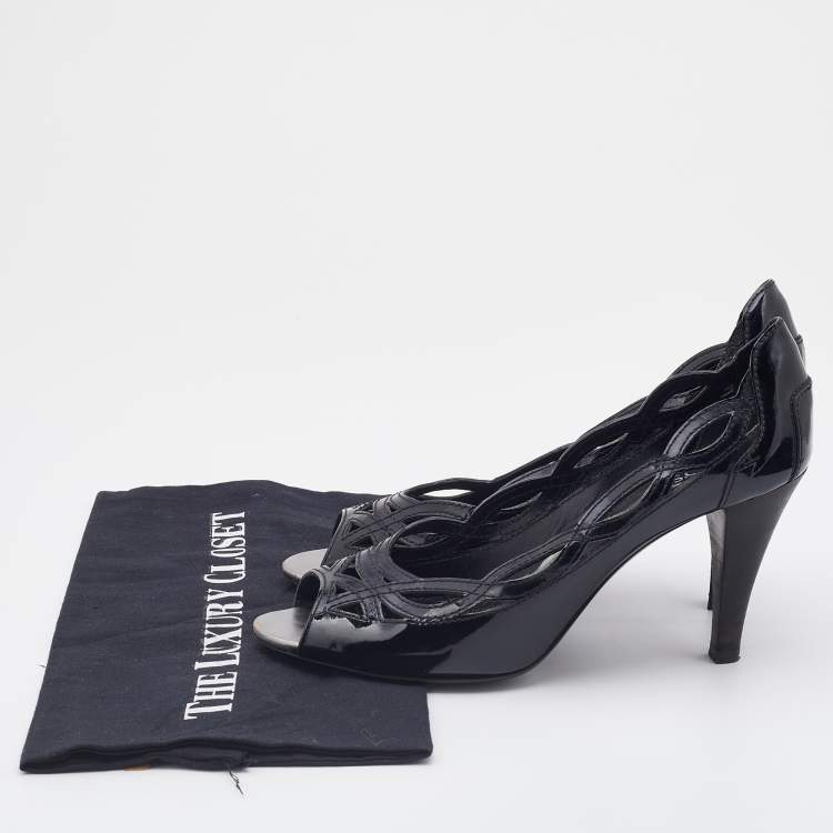 Pre Owned Tod's Black Patent Leather Cut-Out Peep Toe Pumps Size 38.5