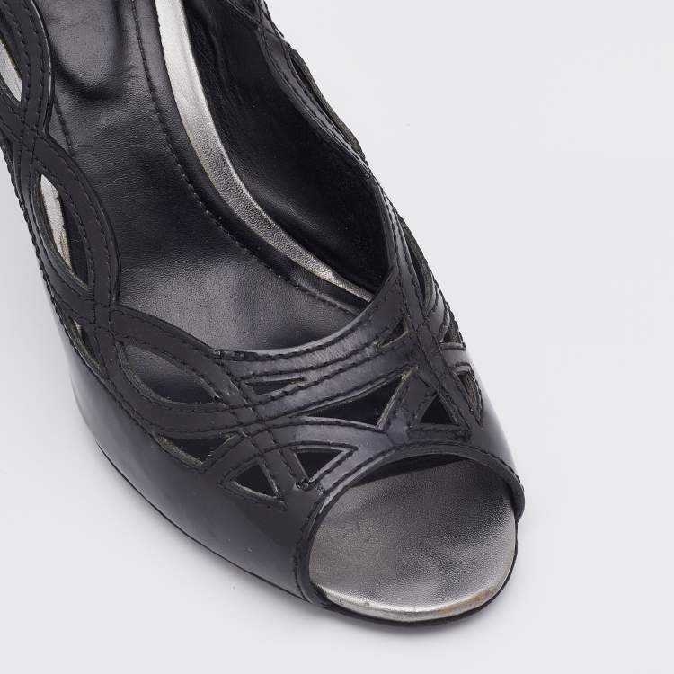 Pre Owned Tod's Black Patent Leather Cut-Out Peep Toe Pumps Size 38.5