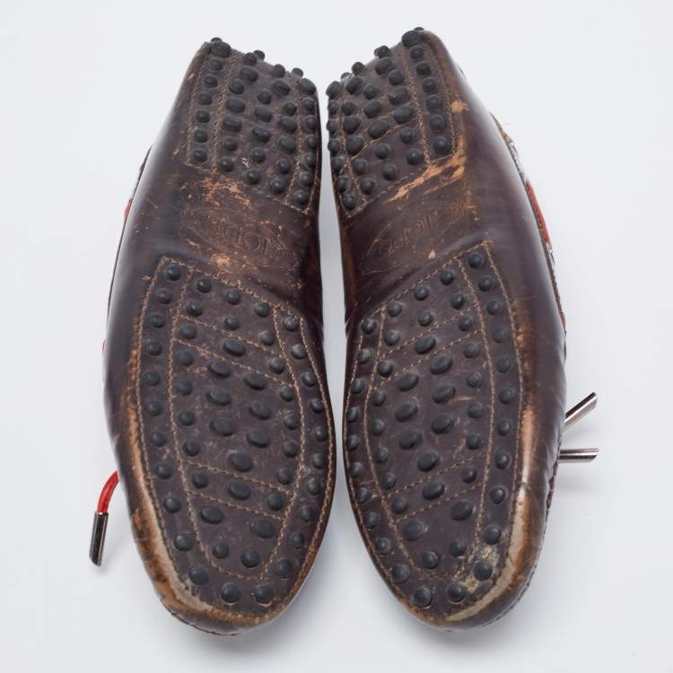Pre Owned Tod's Brown Leather Bow Slip On Loafers Size 38