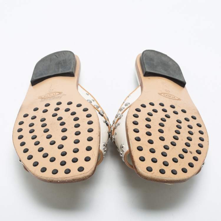 Pre Owned Tod's White Leather Slide Sandals Size 40