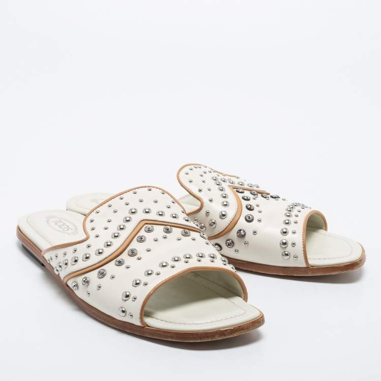 Pre Owned Tod's White Leather Slide Sandals Size 40