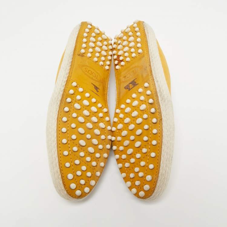 Pre Owned Tod's Yellow Suede Espadrille Loafers Size 35.5