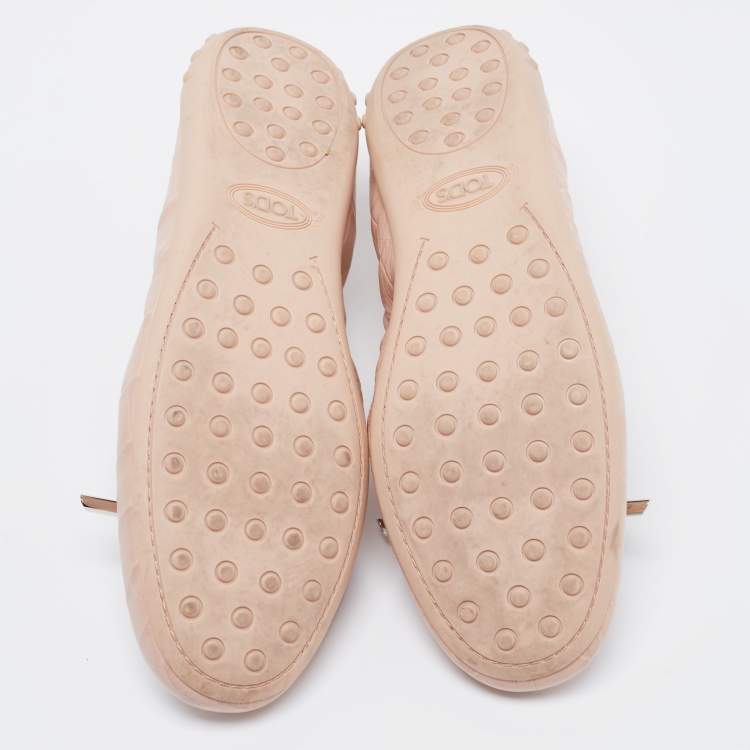 Pre Owned Tod's Pink Croc Embossed Leather Bow Srunch Ballet Flats Size 37