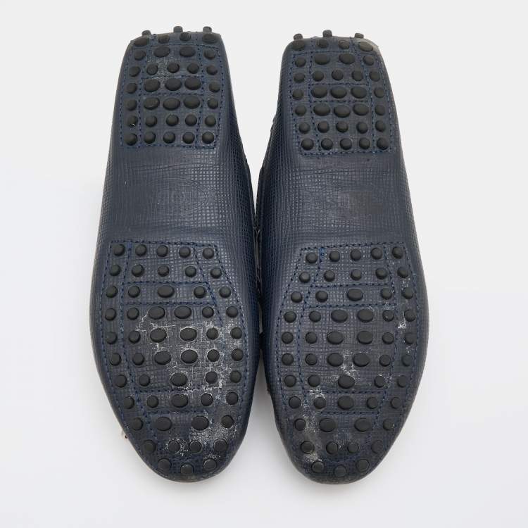 Pre Owned Tod's Navy Blue Lizard Embossed Leather Bow Slip On Loafers Size 36