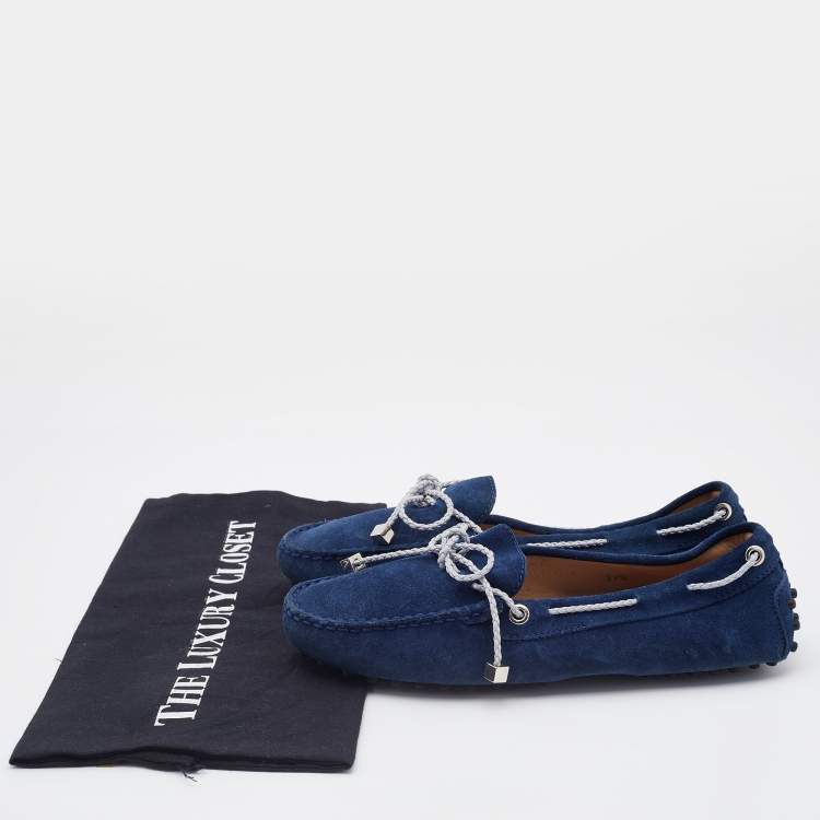 مملوكة مسبقًا Tod's Navy Blue Suede Bow Slip On Loafers Size 37.5