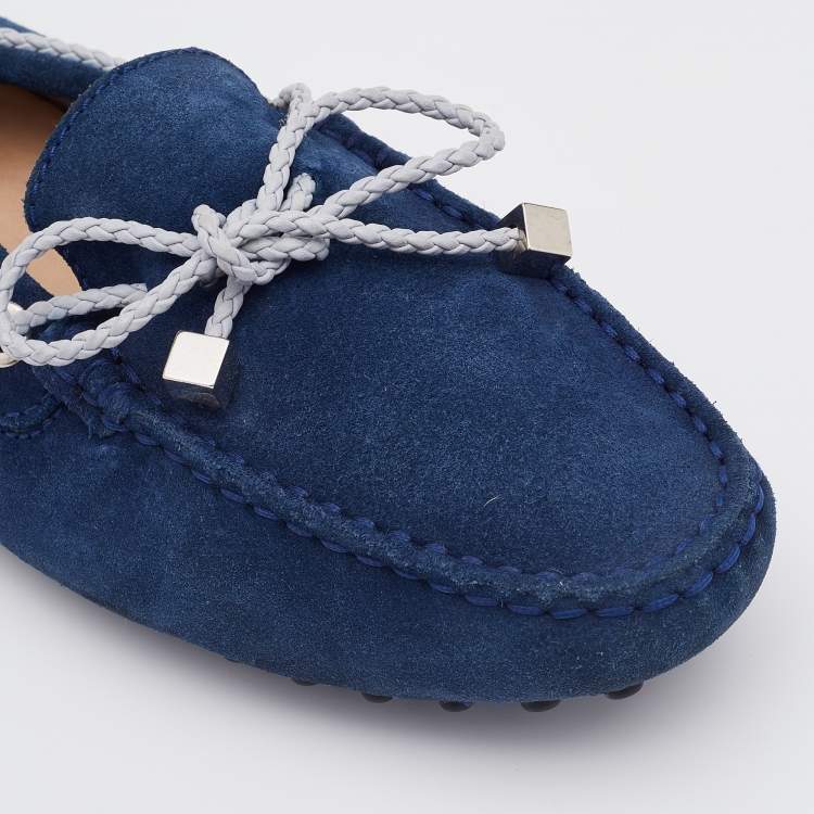 مملوكة مسبقًا Tod's Navy Blue Suede Bow Slip On Loafers Size 37.5