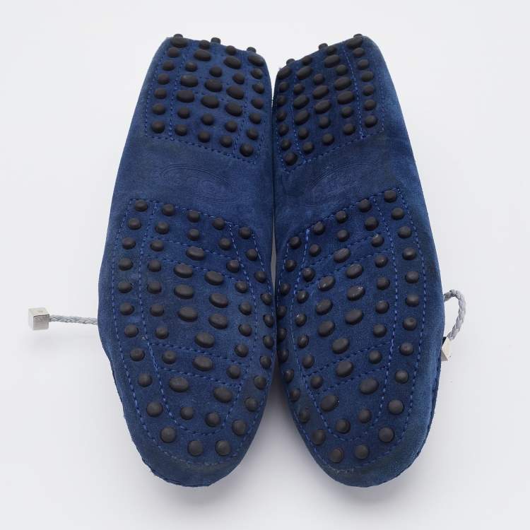 مملوكة مسبقًا Tod's Navy Blue Suede Bow Slip On Loafers Size 37.5