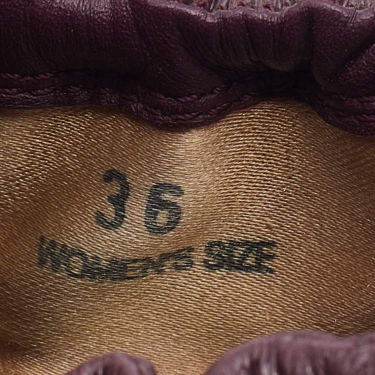 Pre Owned Tod's Plum Leather Bow Scrunch Ballet Flats Size 36