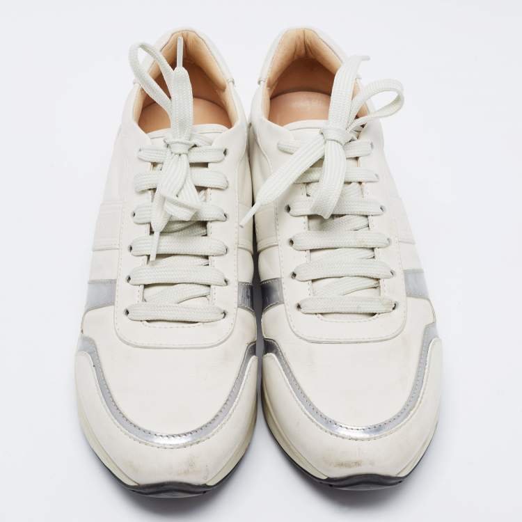 Pre Owned Tod's Cream/Silver Leather Low Top Sneakers Size 38.5