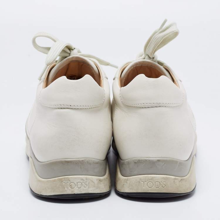 Pre Owned Tod's Cream/Silver Leather Low Top Sneakers Size 38.5