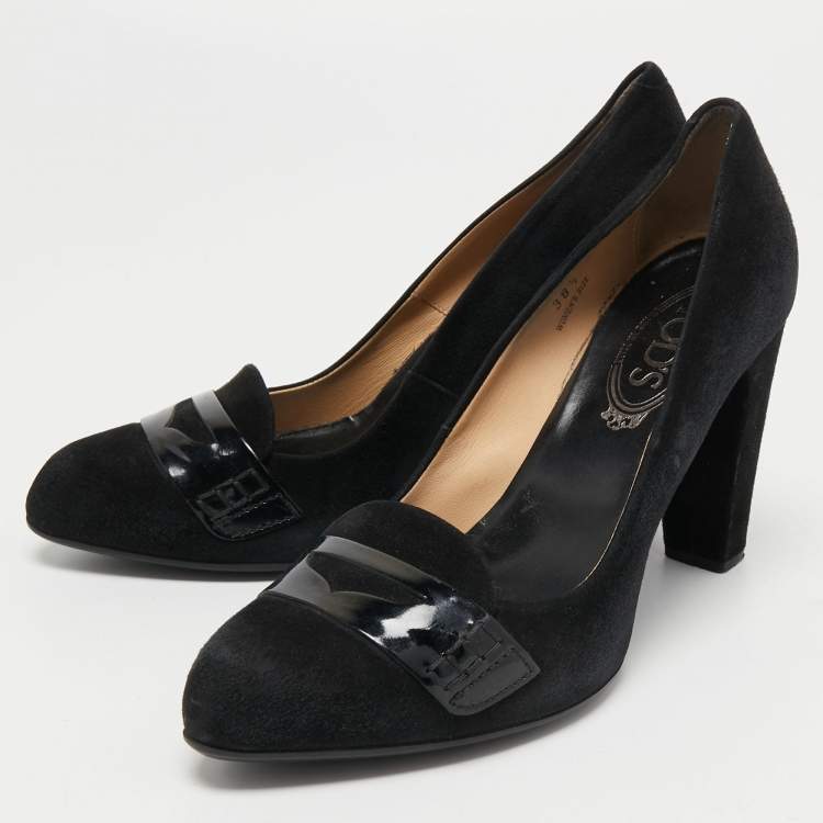 Tod's black hot sale suede pumps