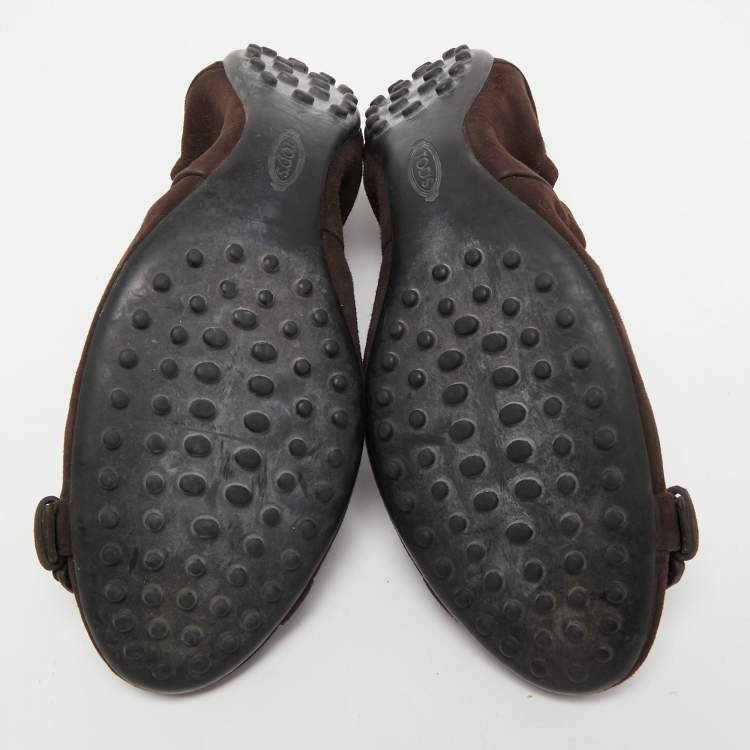 Pre Owned Tod's Dark Brown Suede Scrunch Ballet Flats Size 38.5