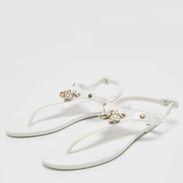 Pre Owned Tod's White Rubber Fringe Bow Thong Flat Sandals Size 36