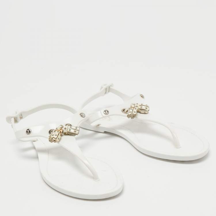 Pre Owned Tod's White Rubber Fringe Bow Thong Flat Sandals Size 36