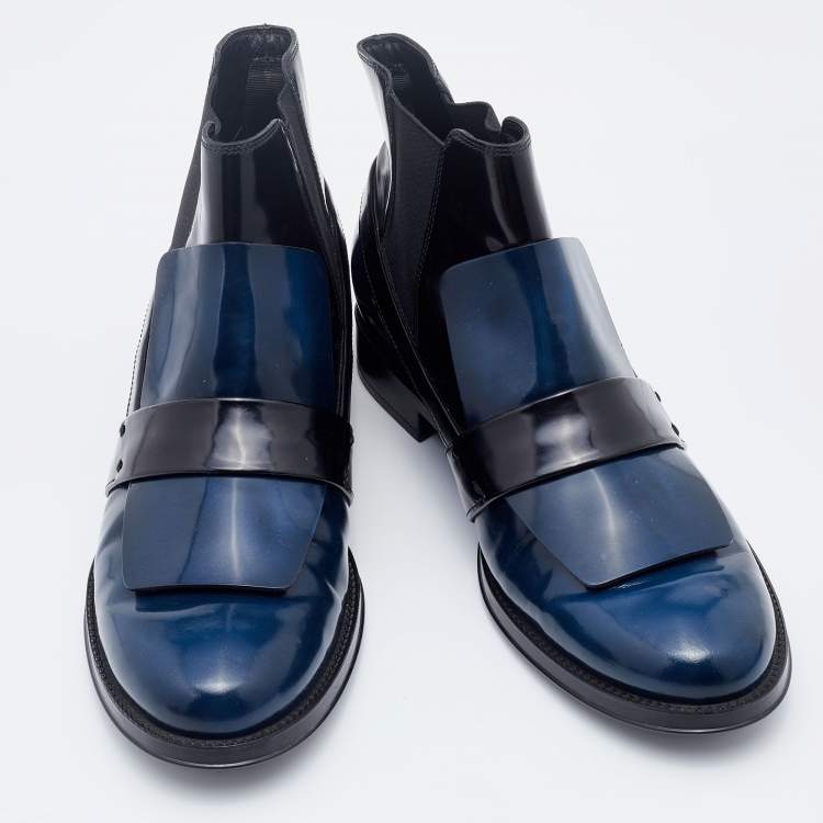 Pre Owned Tod's Blue/Black Leather Chelsea Boots Size 39