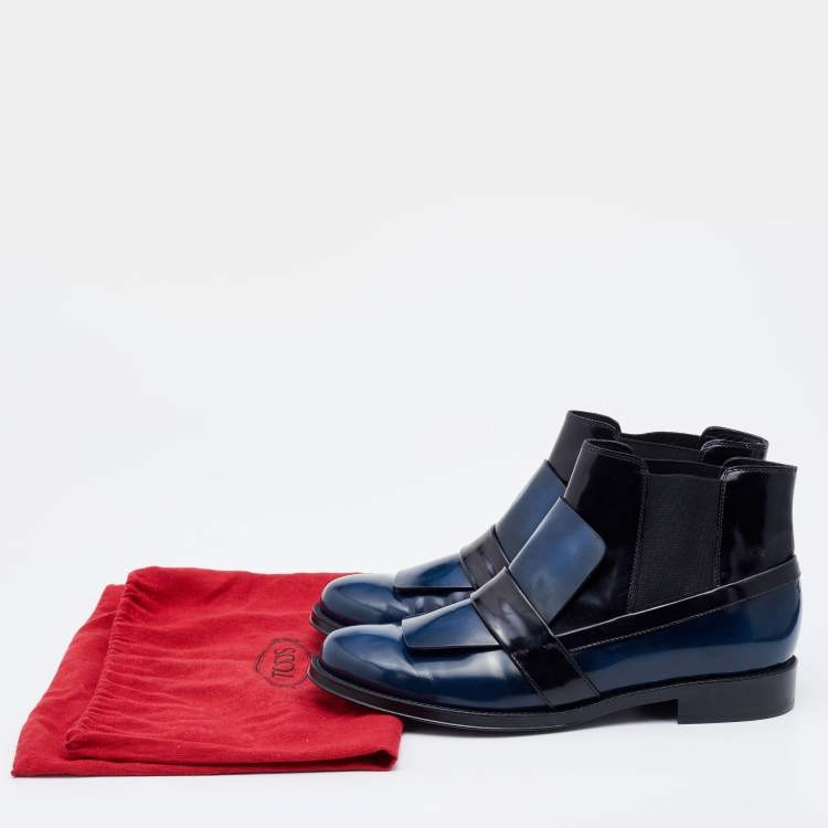 Pre Owned Tod's Blue/Black Leather Chelsea Boots Size 39