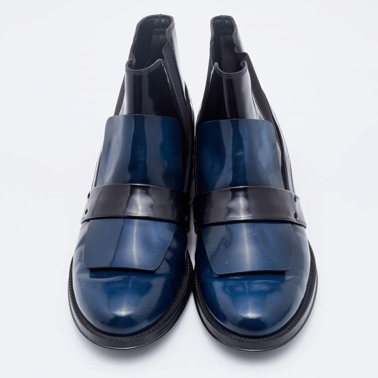 Pre Owned Tod's Blue/Black Leather Chelsea Boots Size 39