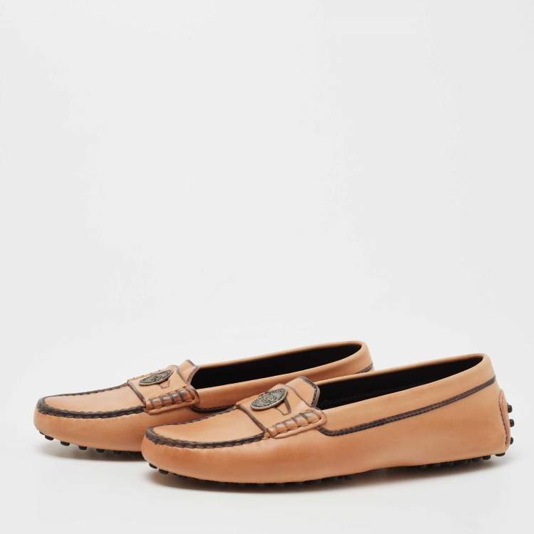 Pre Owned Tod's Beige Leather Penny Loafers Size 35