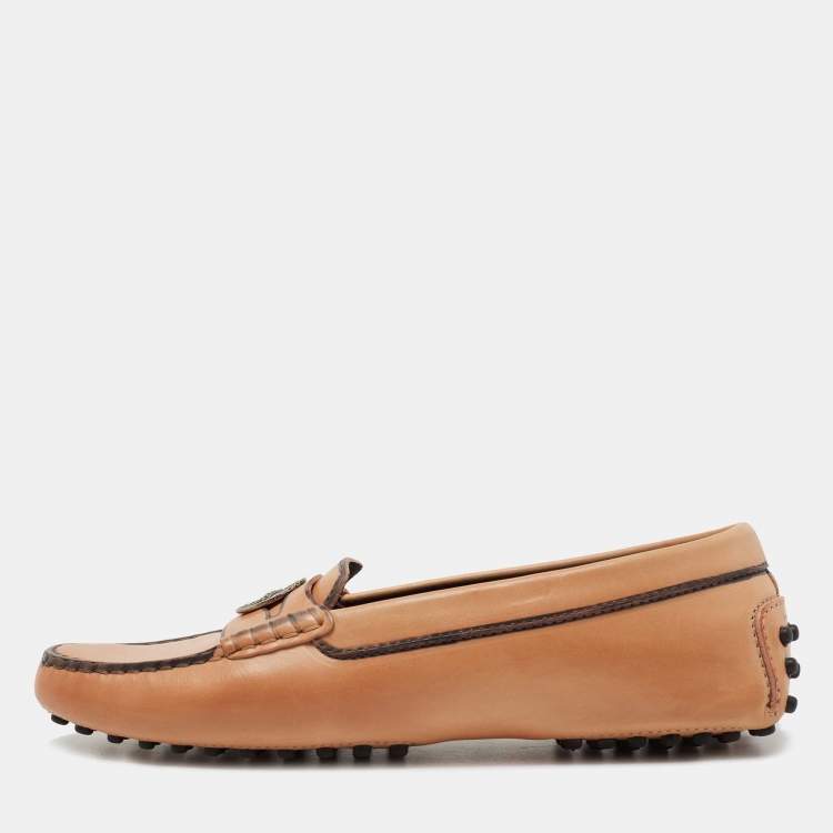 Pre Owned Tod's Beige Leather Penny Loafers Size 35