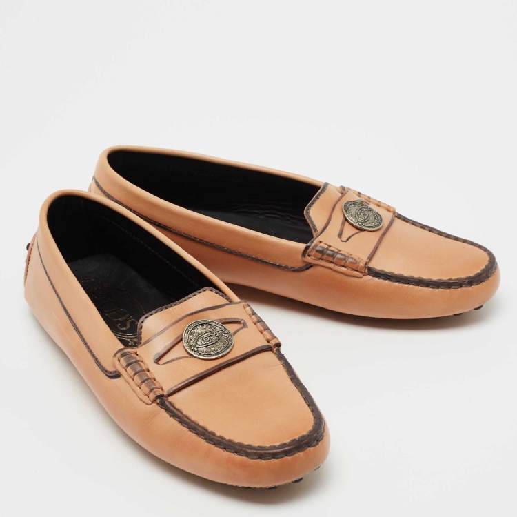Pre Owned Tod's Beige Leather Penny Loafers Size 35