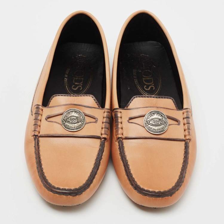 Pre Owned Tod's Beige Leather Penny Loafers Size 35