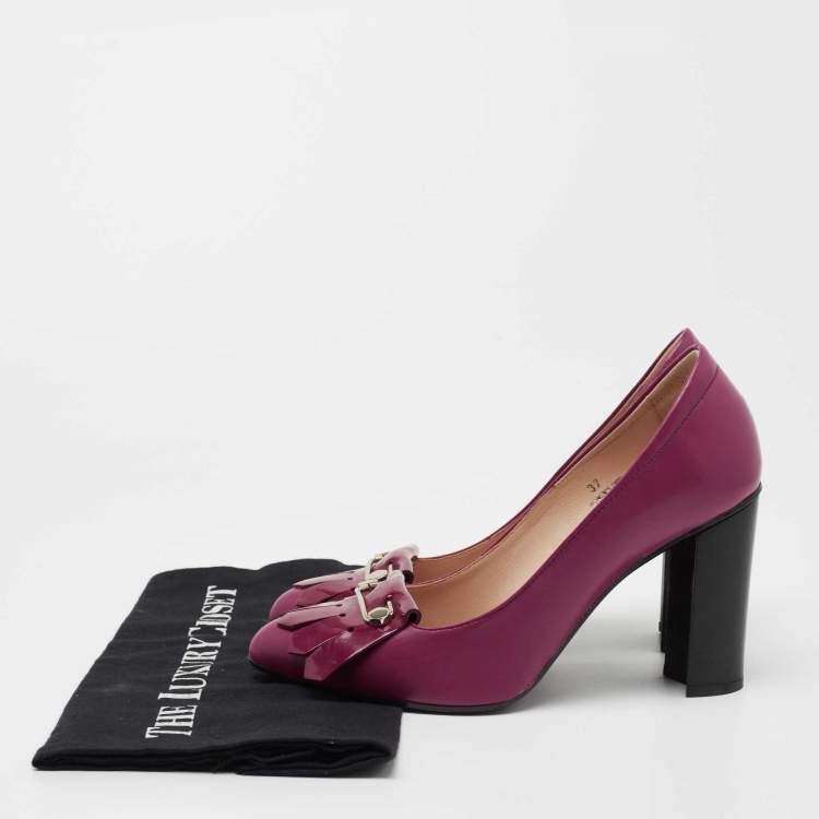 Pre Owned Tod's Purple Leather Fringe Pumps Size 37