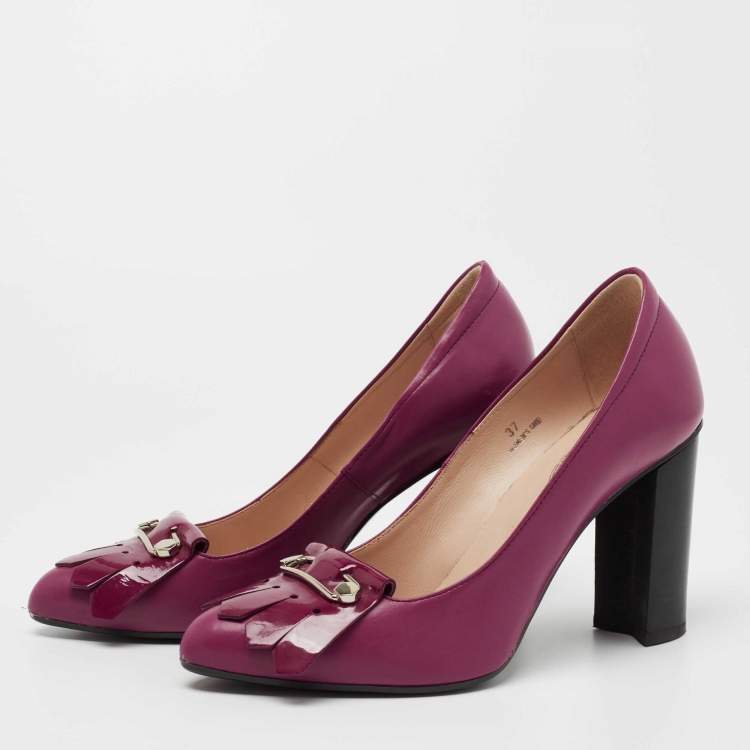 Pre Owned Tod's Purple Leather Fringe Pumps Size 37