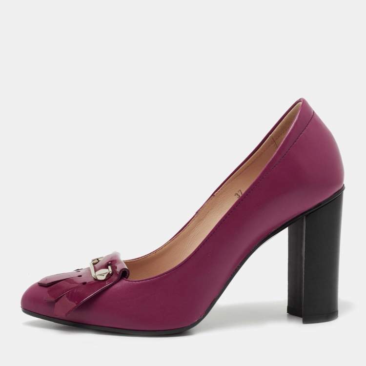 Pre Owned Tod's Purple Leather Fringe Pumps Size 37