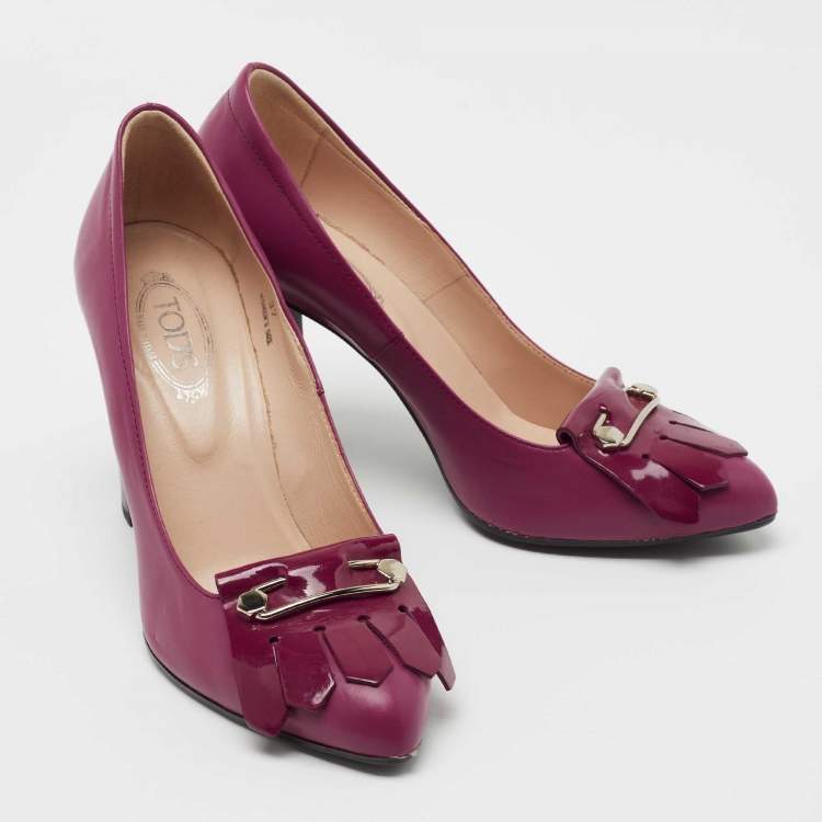 Pre Owned Tod's Purple Leather Fringe Pumps Size 37