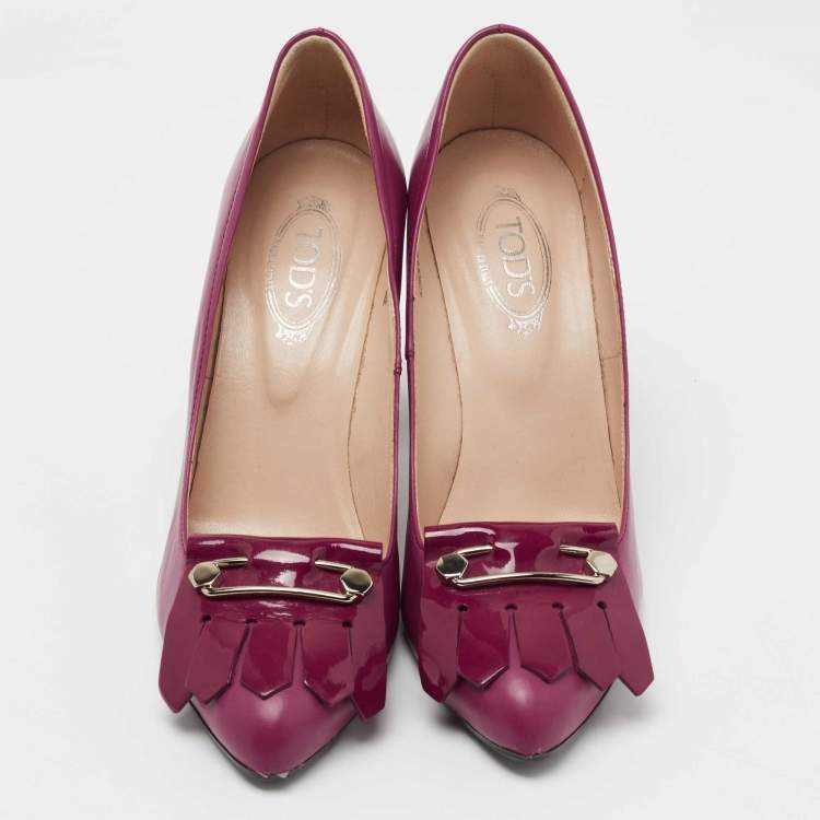 Pre Owned Tod's Purple Leather Fringe Pumps Size 37