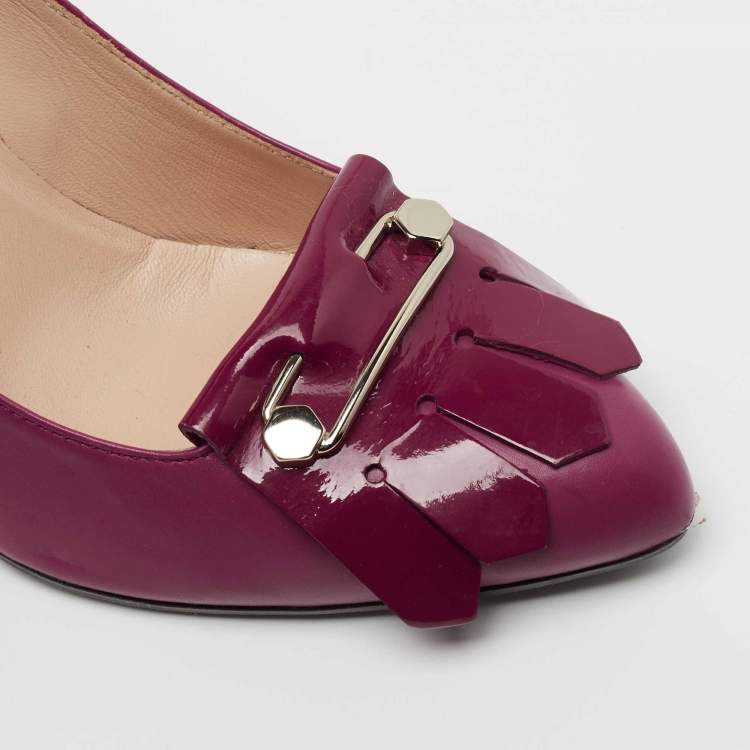 Pre Owned Tod's Purple Leather Fringe Pumps Size 37