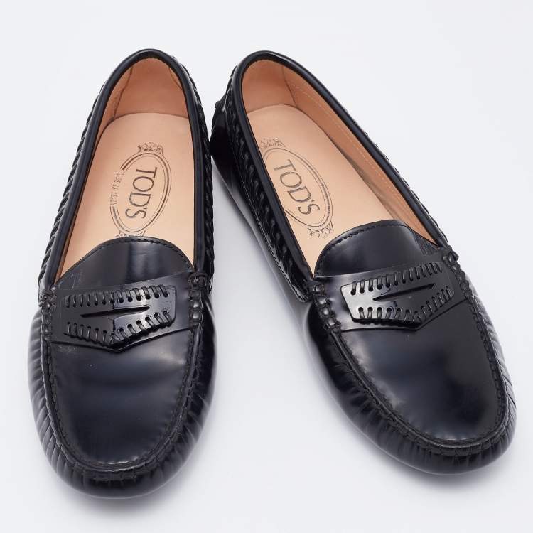 Pre Owned Tod's Black Leather Penny Slip On Loafers Size 37.5