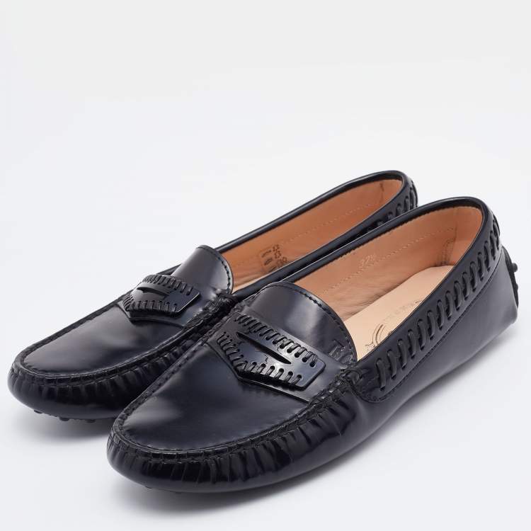 Pre Owned Tod's Black Leather Penny Slip On Loafers Size 37.5