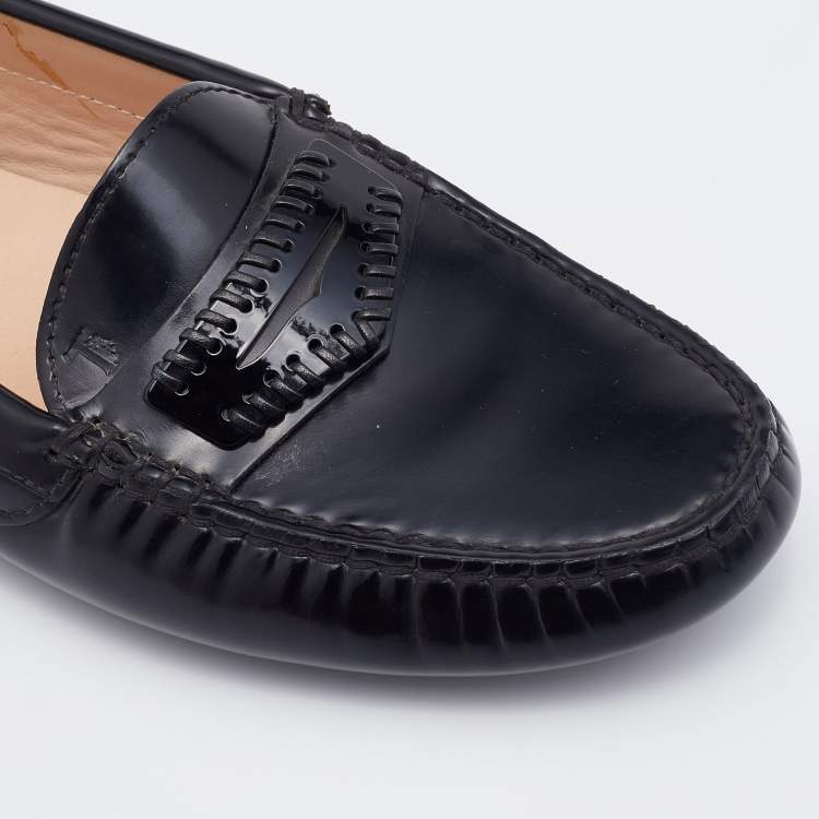 Pre Owned Tod's Black Leather Penny Slip On Loafers Size 37.5