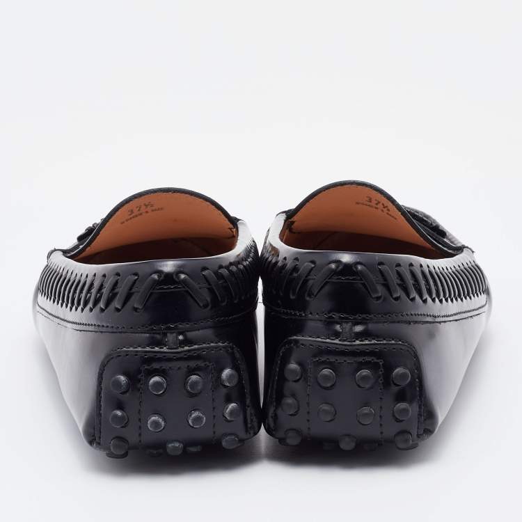 Pre Owned Tod's Black Leather Penny Slip On Loafers Size 37.5