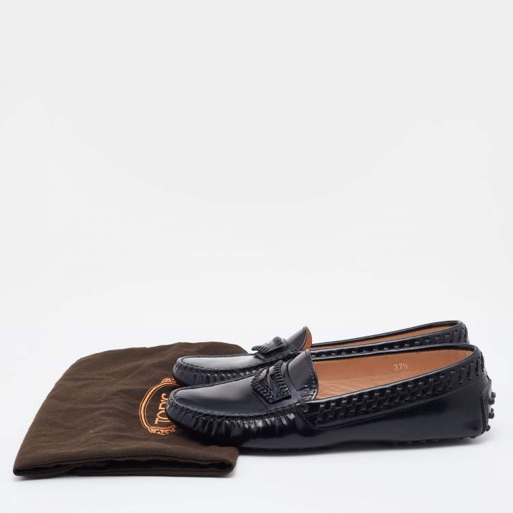 Pre Owned Tod's Black Leather Penny Slip On Loafers Size 37.5