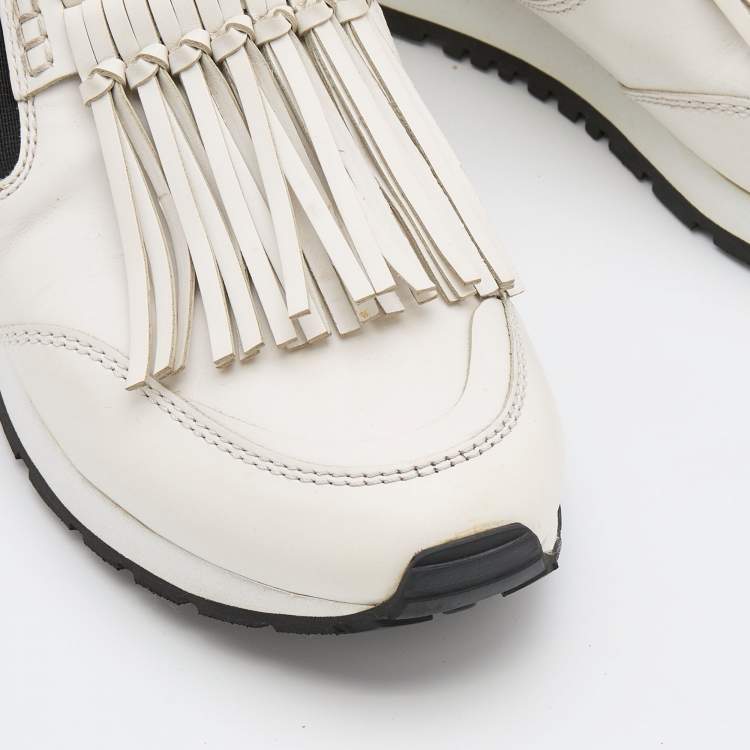 Pre Owned Tod's White Leather Fringe Slip On Sneakers Size 39 
