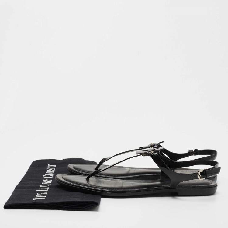 Pre Owned Tod's Black Patent Leather Flat Thong Sandals Size 41