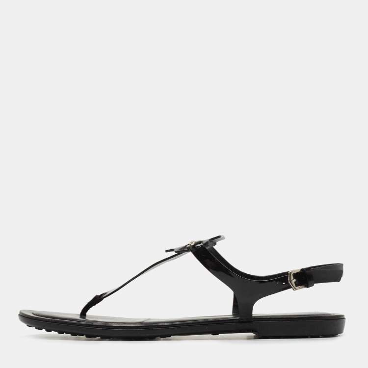 特別セール【TODS PATENT LEATHER TONG TASSEL FLAT SANDAL】 Tod's Women's fashion flat slide sandals in black patent