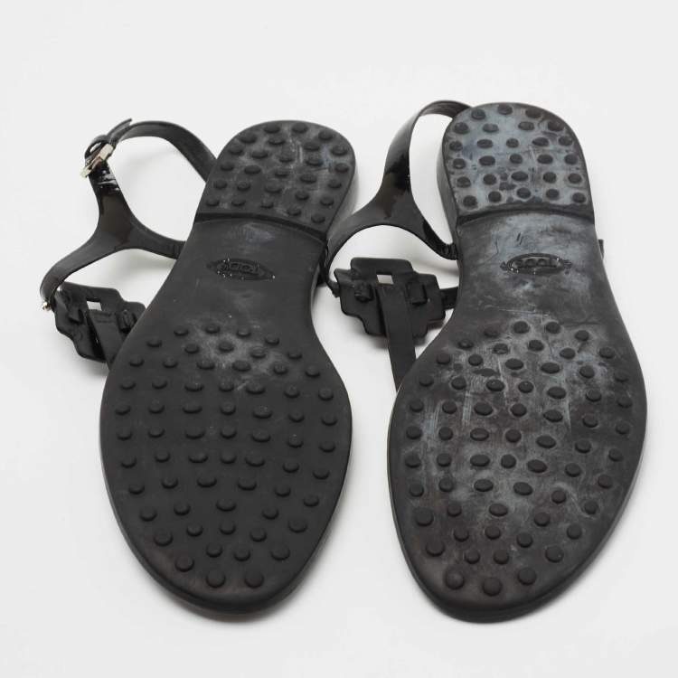 Pre Owned Tod's Black Patent Leather Flat Thong Sandals Size 41